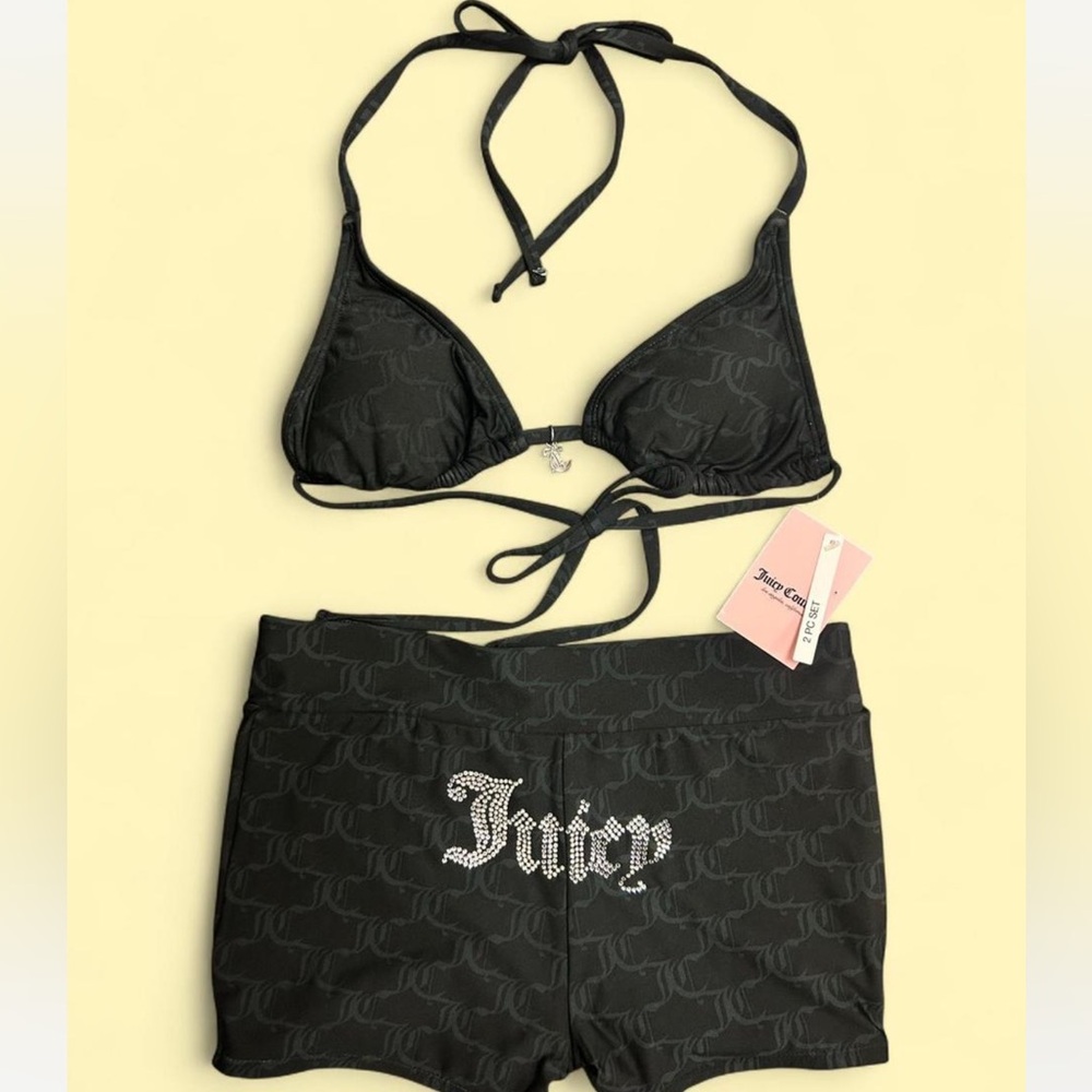 Juicy Couture black Bling Rhinestone Bikini Shorts Set